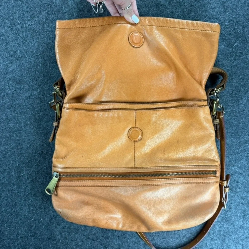 Fossil Leather Crossbody Hobo‎ Shoulder Bag Tan Cognac Boho Slouchy Purse